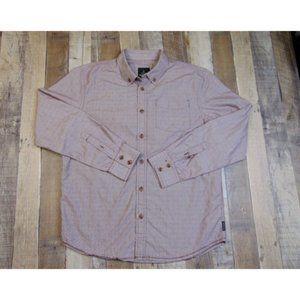 PrAna Men M Button Shirt Red Long Sleeve Collared Camp Hiking Organic Cotton